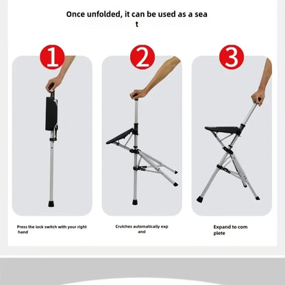 💥LAST DAY SALE - 80% OFF🚶‍♂️Folding stool with crutches💥BEST GIFT FOR ELDERLY PEOPLE